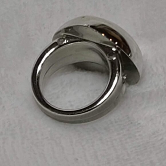 Vintage Puffy Chunky Heart Ring Silver Plastic Toy Jewelry - Picture 4 of 8